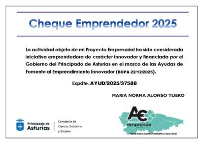 Cheque Emprendedor 2025 – Subvención Principado de Asturias – Expediente AYUD/2025/3758